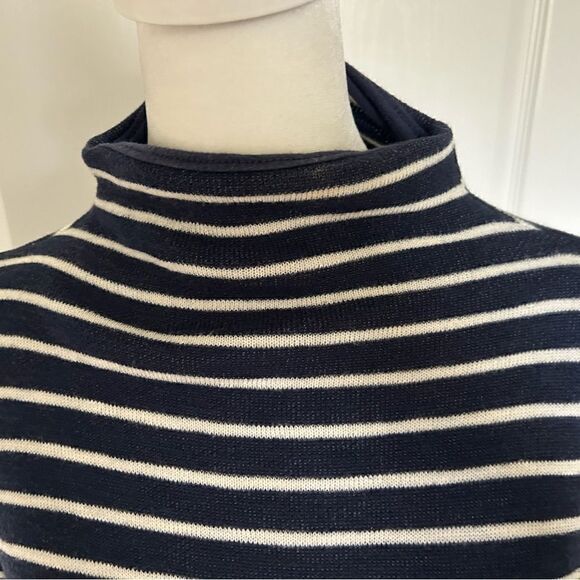 Madewell Blue/White Striped Cotton Mock Turtleneck Sweater with 3/4 Sleeved - Picture 7 of 9